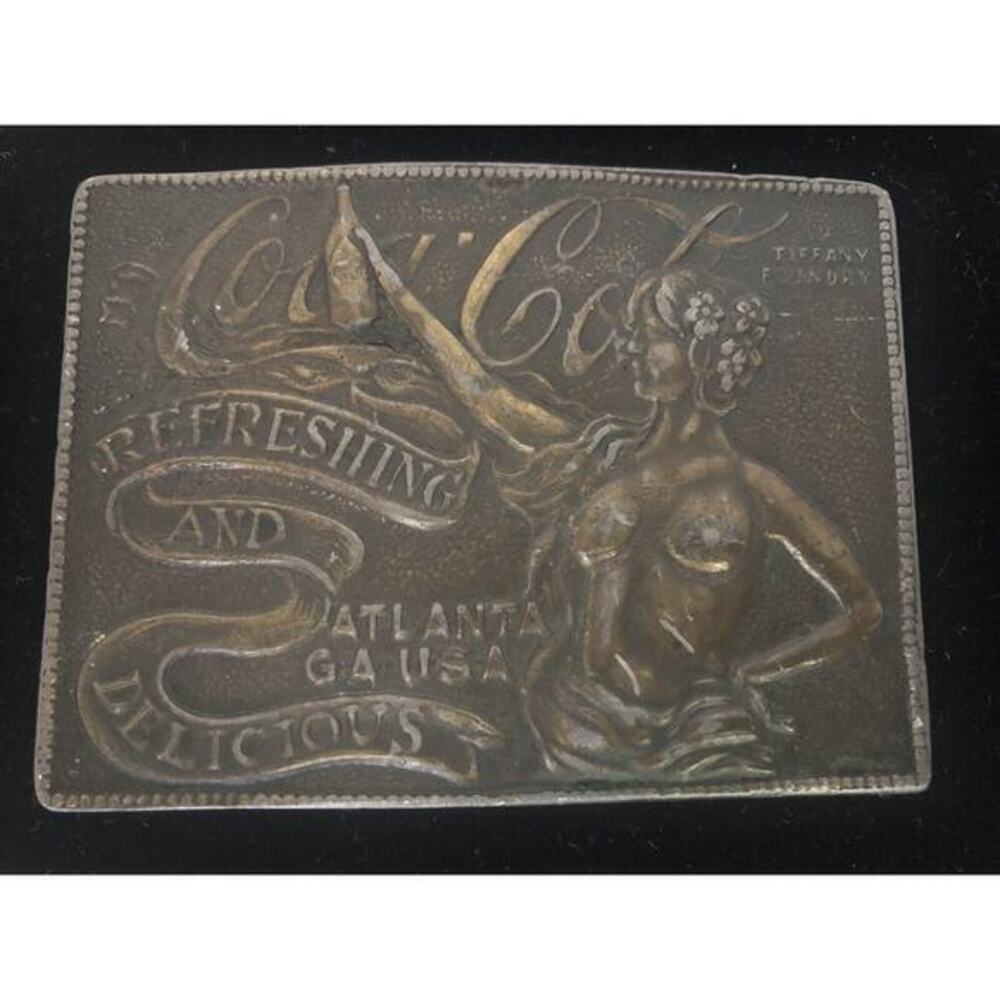 Vintage Lewis Buckles Art Deco Coca Cola Bronze Belt Buckle Nude Lady